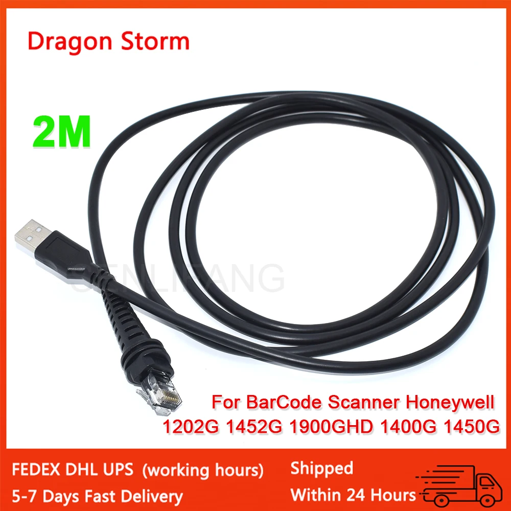 Nuevo Cable USB de 2M, Cable de escáner negro recto para Honeywell 1900G Hyperion 1300G Xenon 1202G 1400G 1450G 1452G