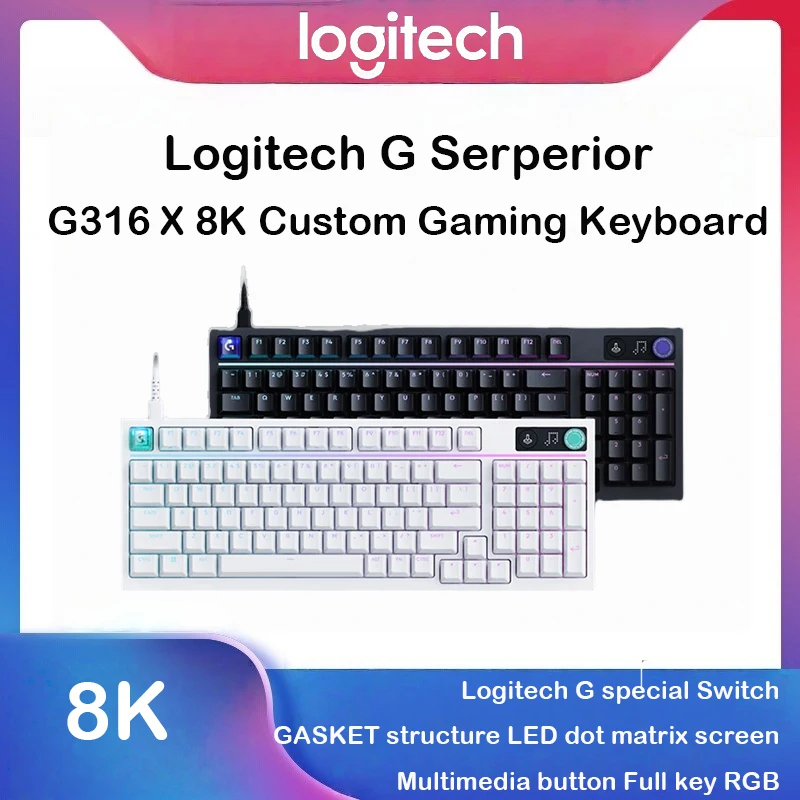 Teclado mecánico para juegos Logitech G316X, con cable, 8K RGB, intercambiable en caliente, personalizable, diseño ergonómico de 98 teclas, interruptor L, blanco
