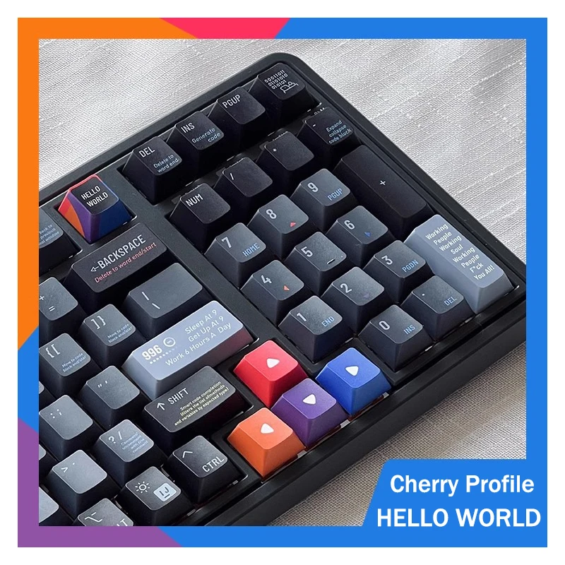 Juego de teclas de programador PBT, teclas de sublimación de tinte con perfil de cereza de Hello World para teclado mecánico MX Switch GK61 68 75 - imagen 5
