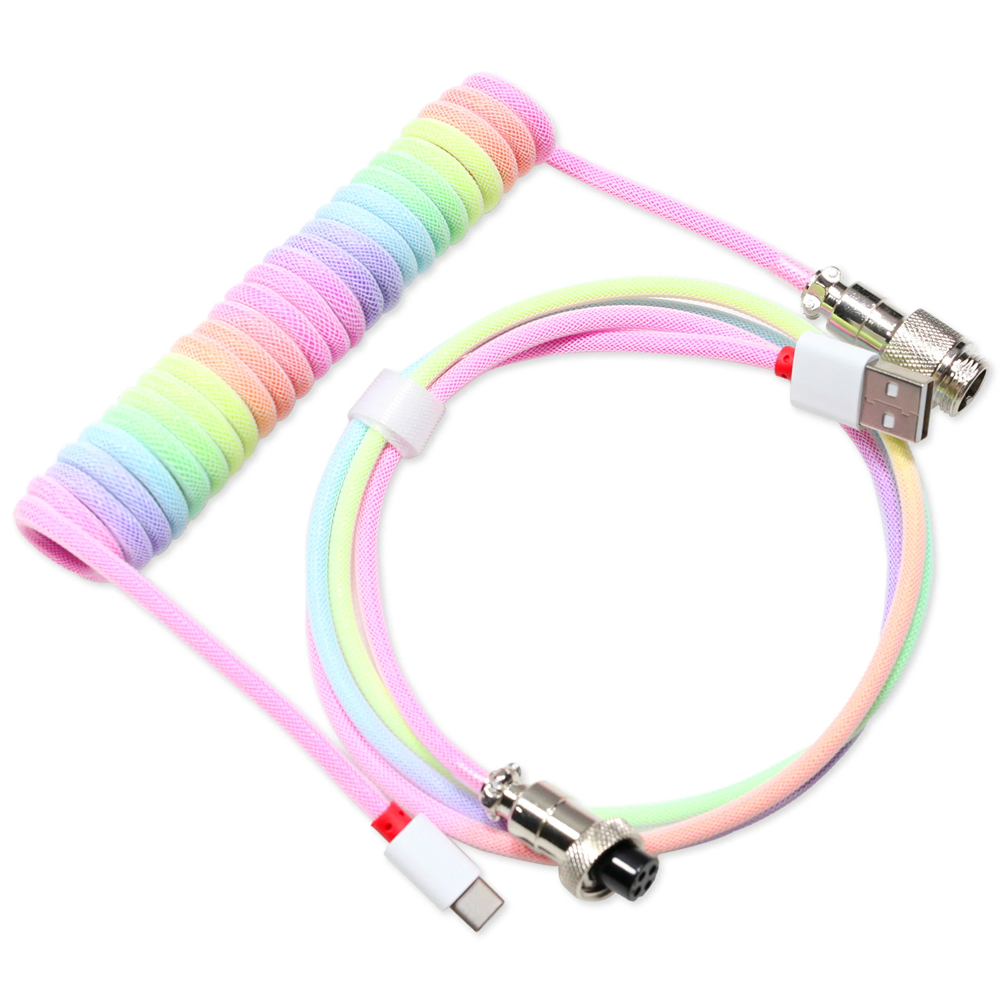 Cable conector de aviador de bucle USB A tipo C aviación GX12 para teclado mecánico hecho A mano, nailon blanco arcoíris negro tipo C