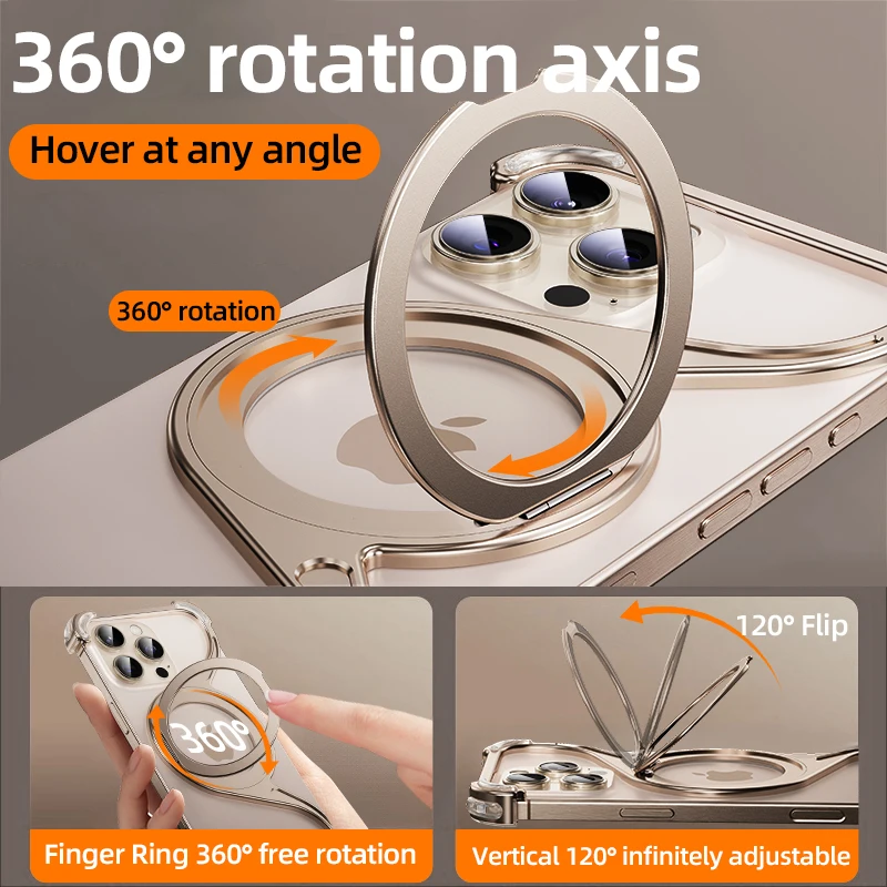 Funda de teléfono magnética de metal en forma de W para iPhone 16 15 14 13 Pro Max aleación de aluminio sin marco Magsafe 360 °   Cubierta a prueba de golpes del soporte - imagen 5