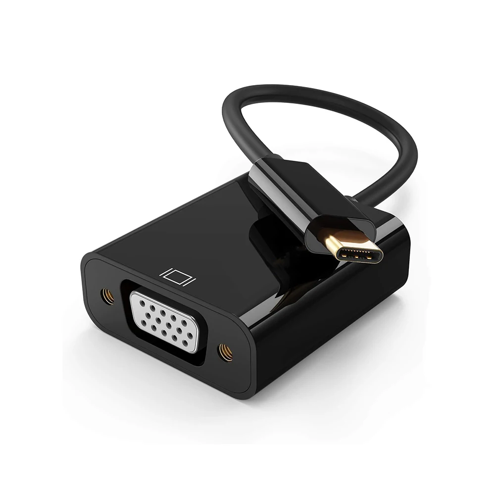 Adaptateur vidéo USB C Thunderbolt3 vers D-SUB VGA 1080P, câble convertisseur noir type-c mâle vers VGA femelle pour projecteur de moniteur d'ordinateur portable - imagen 2