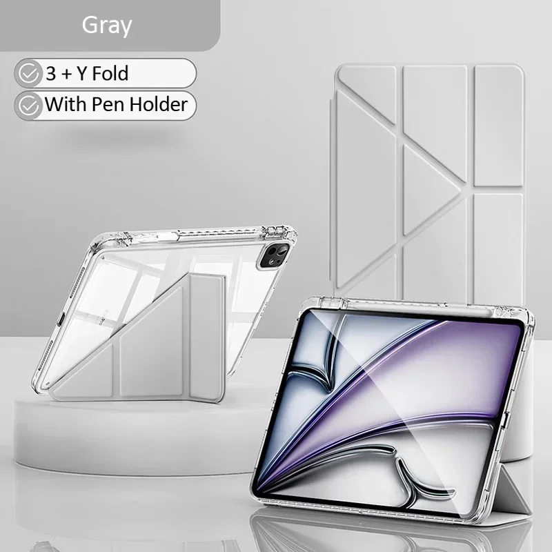 Funda transparente para tableta plegable para iPad Air 6, 10. a generación, 10,2, 7, 8, 9, a generación, Air 2, 3, 4, 5, 6, con estuche para lápices