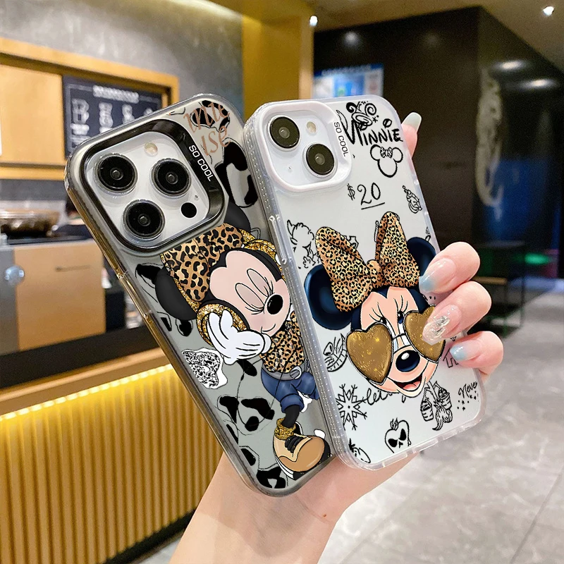 Funda galvanizada Minnie con estampado de leopardo de dibujos animados para Iphone 17 16e 16 15 14 13 12 11 Pro Max Plus 17 Air, funda de lujo a prueba de golpes - imagen 4