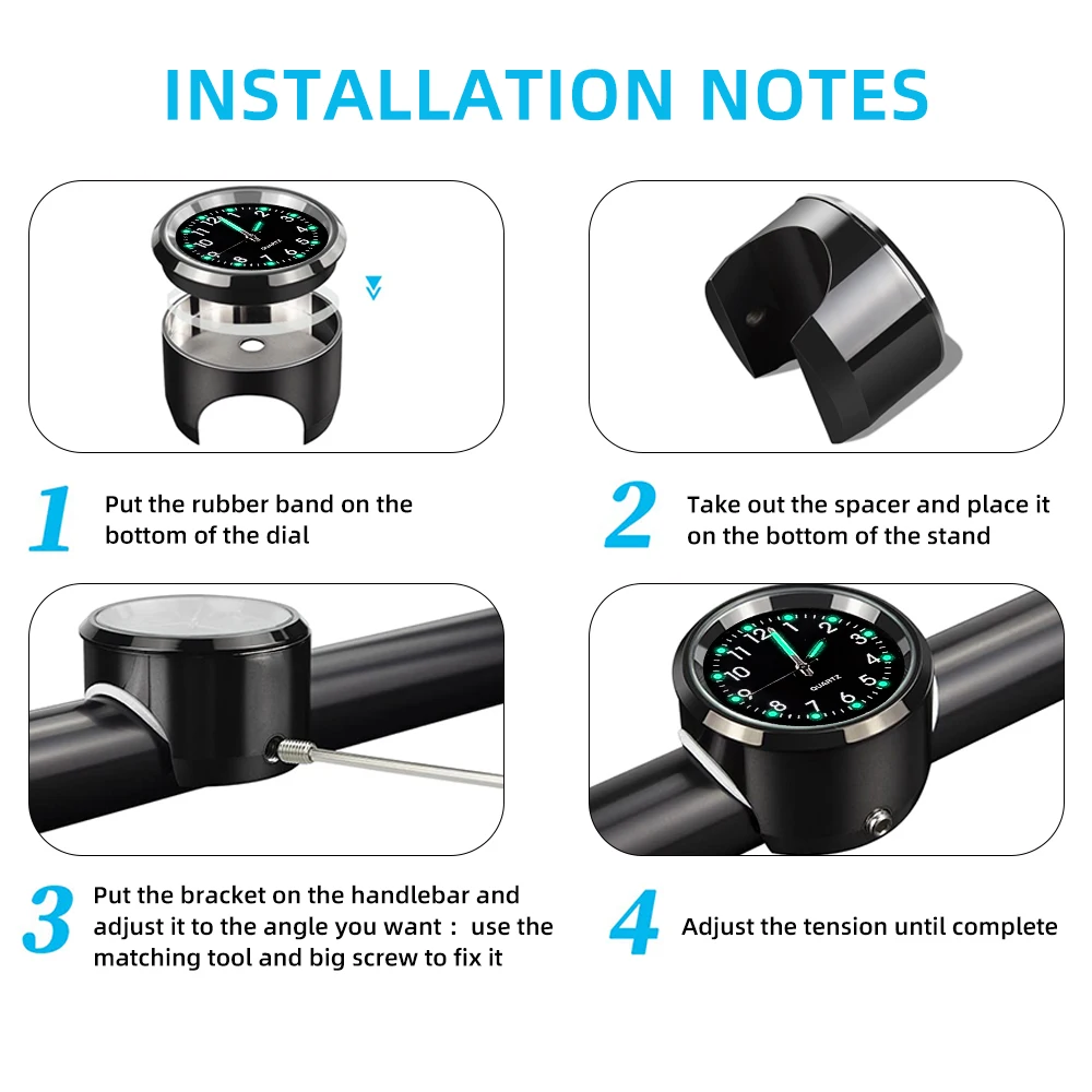 Reloj para motocicleta de 7/8 ", cromado, resistente al agua, montaje en manillar de bicicleta, reloj de cuarzo, reloj luminoso de aluminio, accesorios universales para motocicleta - imagen 5