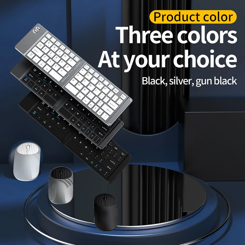 Juego de ratón y teclado inalámbrico plegable Bluetooth y 2,4G para PC/portátil/tableta, teclado de viaje portátil recargable con ratones de 1600DPI - imagen 2