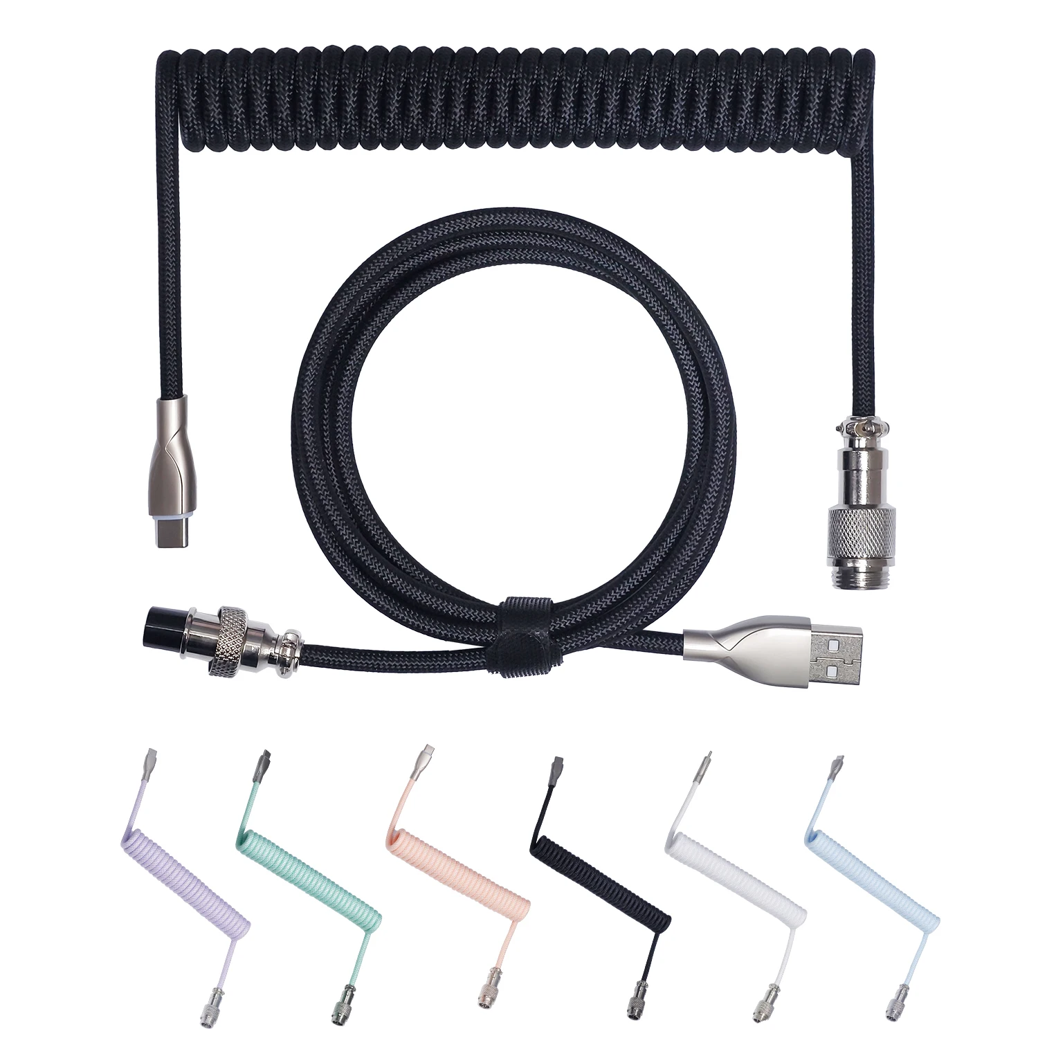 Cable de aviador para teclado mecánico de 59 pulgadas, USB A a TYPE-C, Cable trenzado de Color blanco y negro, Cable USB A en espiral personalizado - imagen 3
