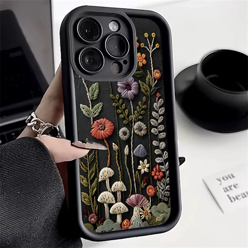 Funda de teléfono con patrón de flores bordadas para Xiaomi Poco X6 X5 X3 F5 F6 M6 X7 Pro Mi 15 14T 14 13T 13 12 11 Lite 4G NE