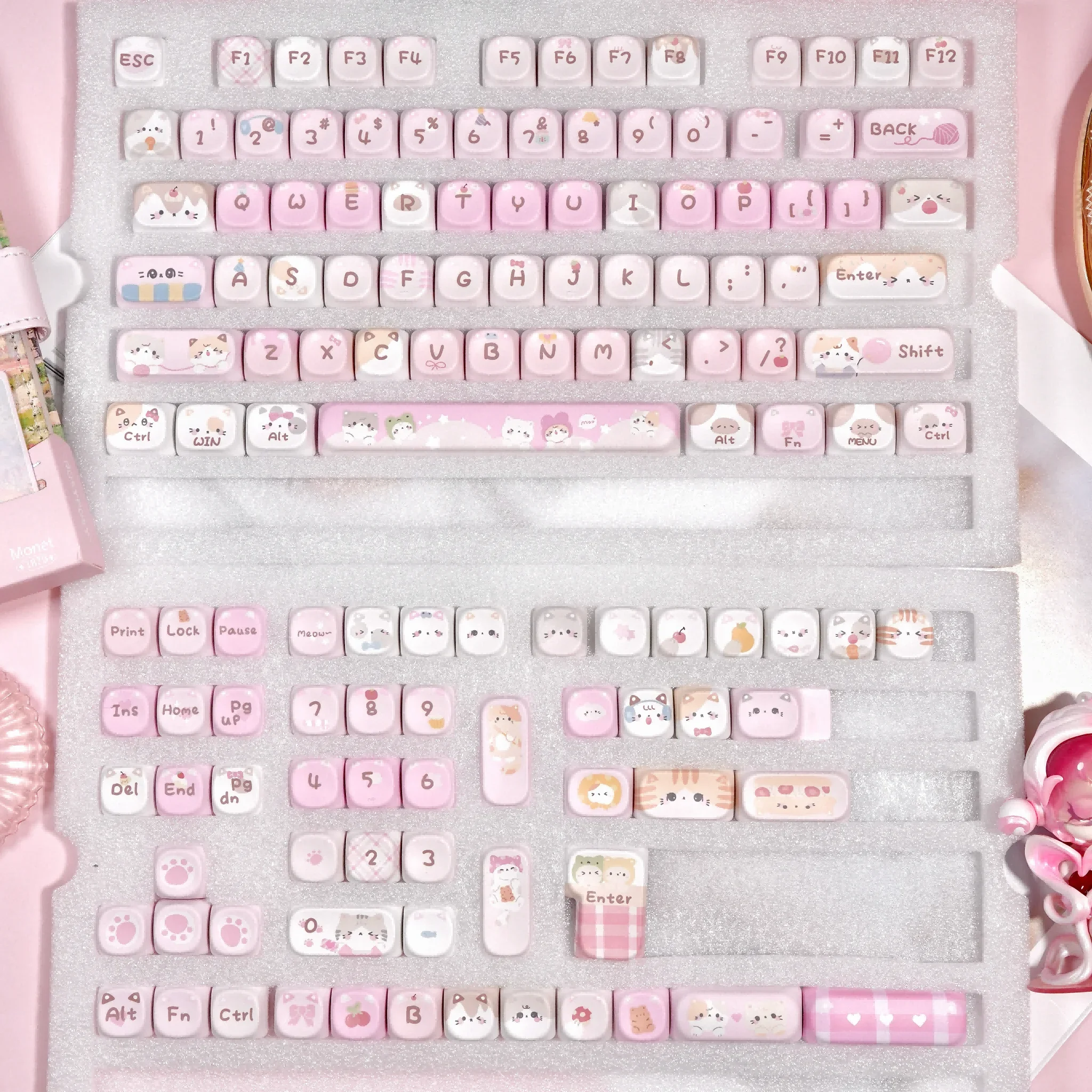 Juego de teclas MOA de gato rosa, 126 teclas PBT, tapa de teclado personalizada rosa, tapa de tecla de perfil MOA para teclado mecánico - imagen 5