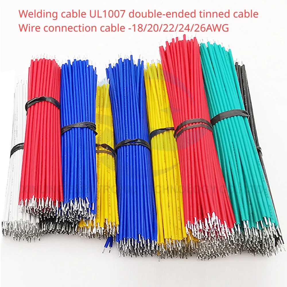 50 piezas 26/24/22/20/18AWG #   Cable de soldadura de puente UL1007, cable de conexión de cable, cable estañado de doble cabeza, cable de soldadura de placa PCB