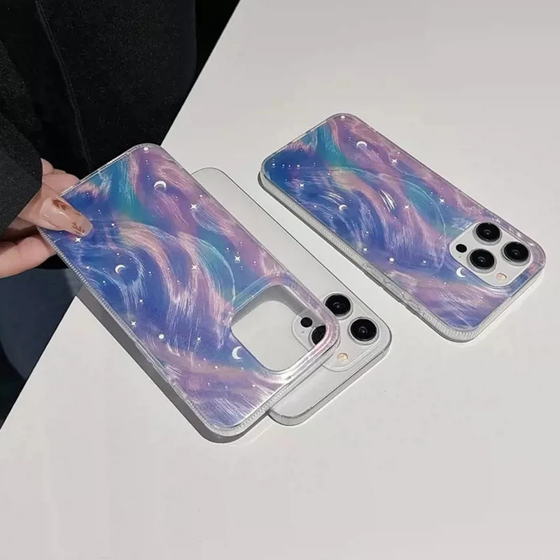 Funda de teléfono con gradiente estrellado y purpurina a la moda para iPhone 15 16 Pro Max 17 Air 16E 14 13 11 12 Pro Max 7 8 Plus, funda a prueba de golpes - imagen 4