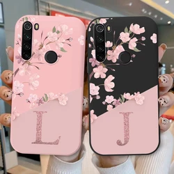 Funda Redmi Note 8/8T de silicona con inicial y flores rosas