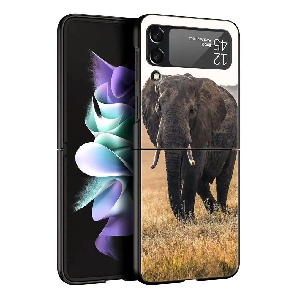 Funda de teléfono creativa de elefante Animal para Samsung Z Flip3 Flip4 Flip5, carcasa para Z Flip 3 Flip 5 4 5G, cubierta plegable dura negra - imagen 5