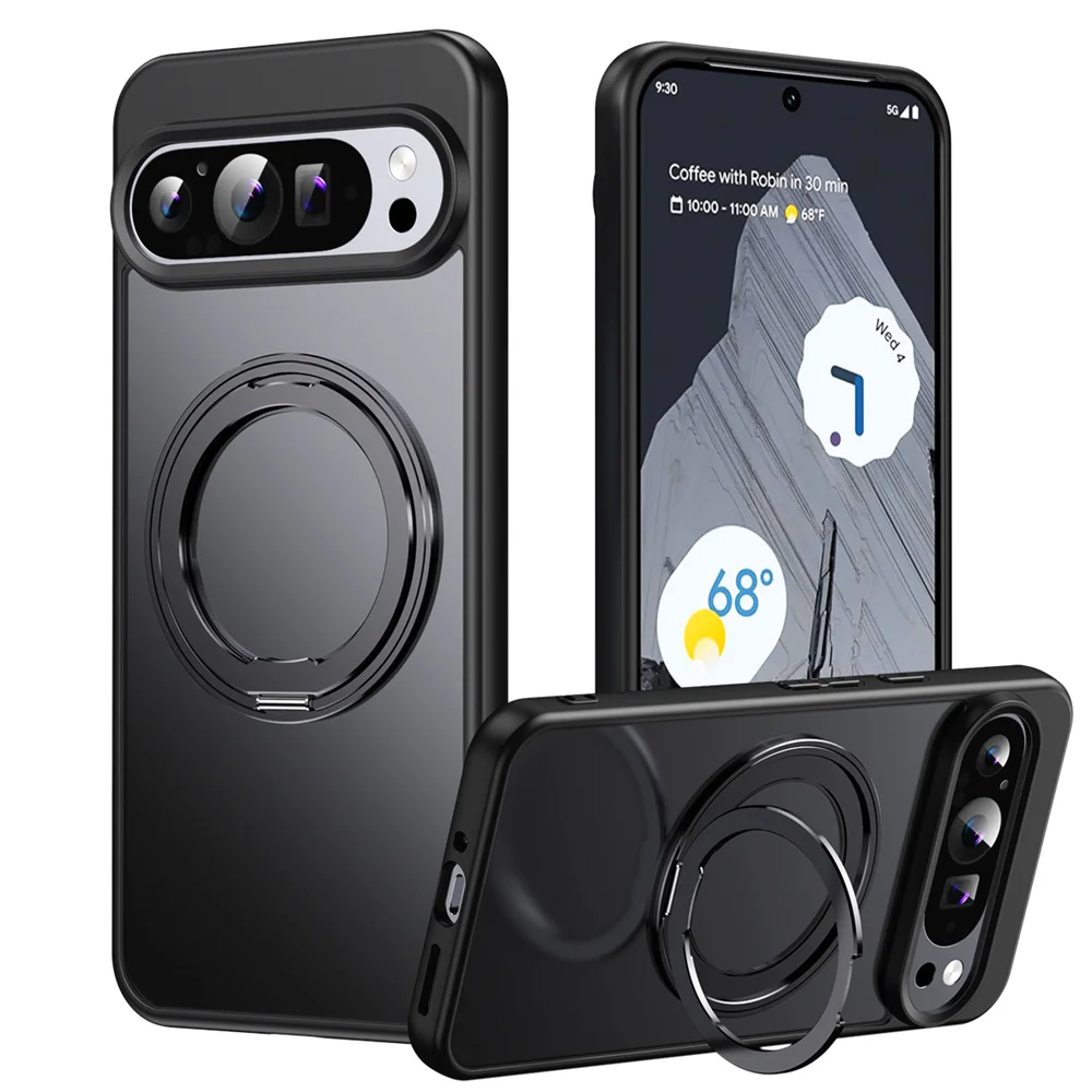 360 ° Funda de teléfono magnética con soporte giratorio para Google Pixel 10 9 8A 8 Pro XL, funda protectora de lujo con soporte plegable de Metal a prueba de golpes