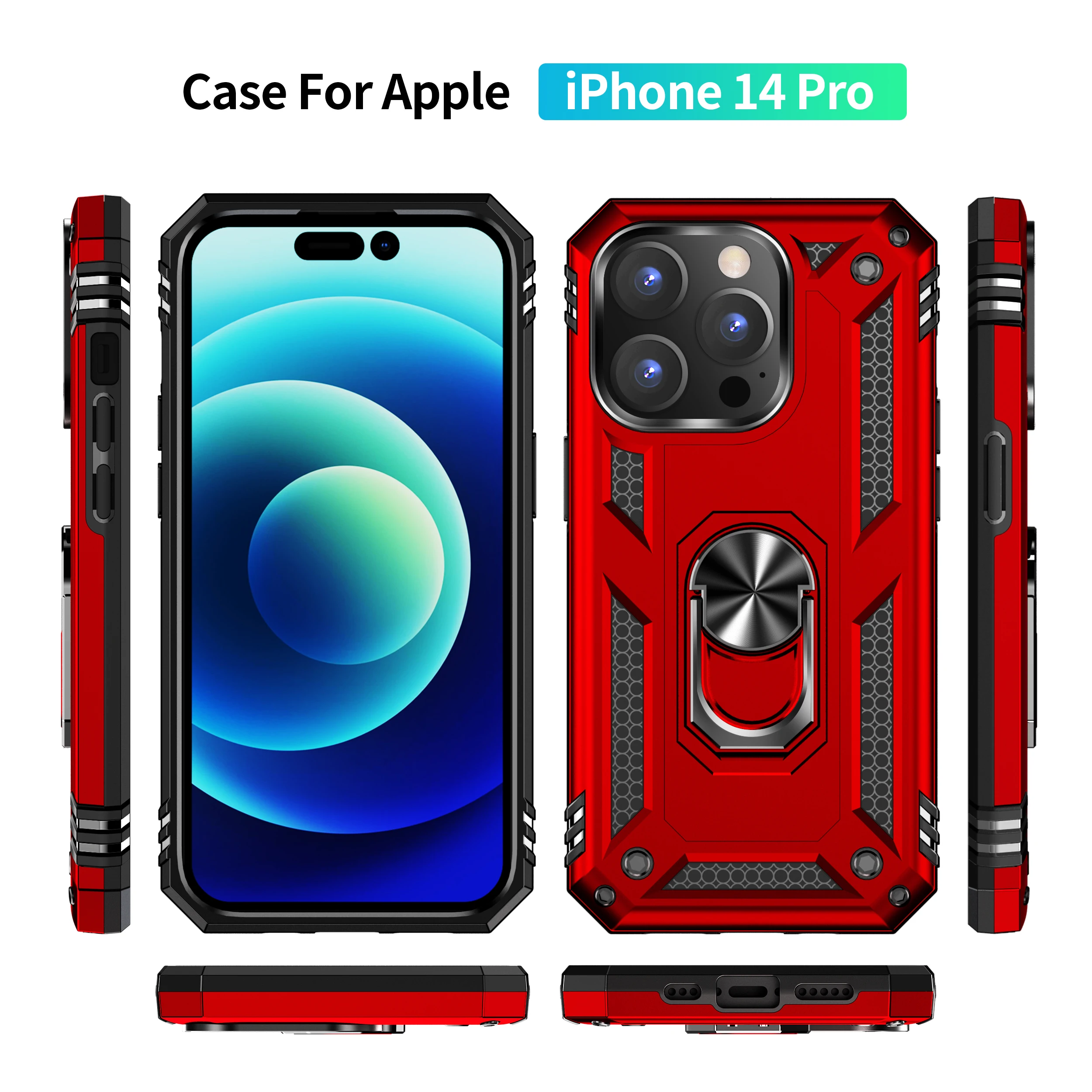 Funda magnética para teléfono con soporte de anillo para coche, Funda para iPhone 14 13 12 11 Pro Max 13 12 Mini 14 Max, Funda para iPhone XR X XS Max 7 8 Plus - imagen 2