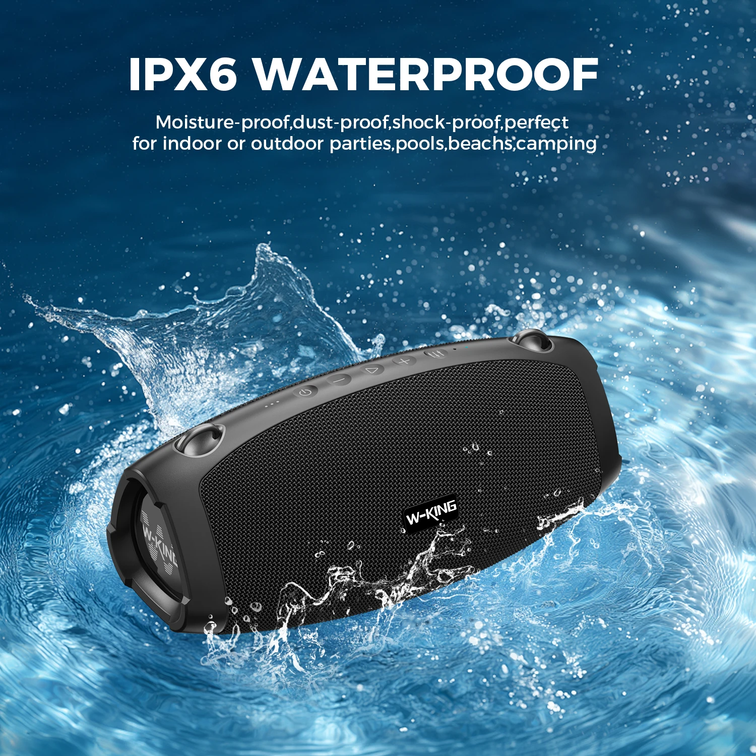 W-KING Altavoz Bluetooth portátil resistente al agua de 70W, subwoofer Boombox inalámbrico para exteriores, radiadores pasivos triples, graves profundos - imagen 5