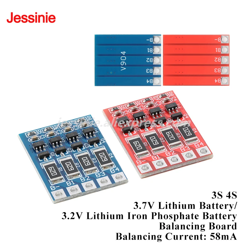10 uds/1 ud 3S 4S 3,7 V batería de litio 3,2 V batería de fosfato de hierro y litio Placa de protección de ecualización 58mA corriente de equilibrio