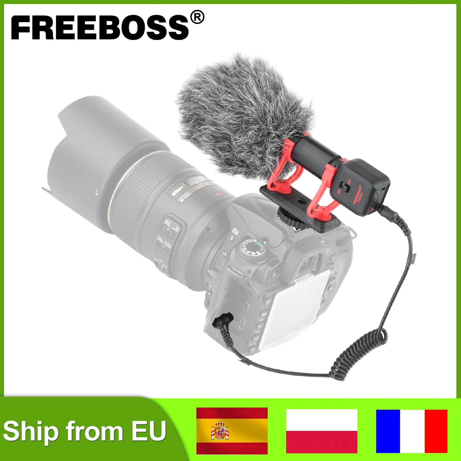 Freeboss-micrófono portátil con enchufe de 3,5mm, parabrisas de piel, entrevista Vlog, teléfono inteligente, tableta, cámara DSLR, micrófono CM28