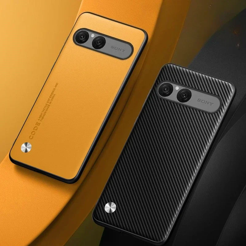 Funda para Sony Xperia 10 VII, Funda de cuero PU de fibra de carbono para Sony 10 V II, carcasa de marco suave de silicona lisa antigolpes mate - imagen 2
