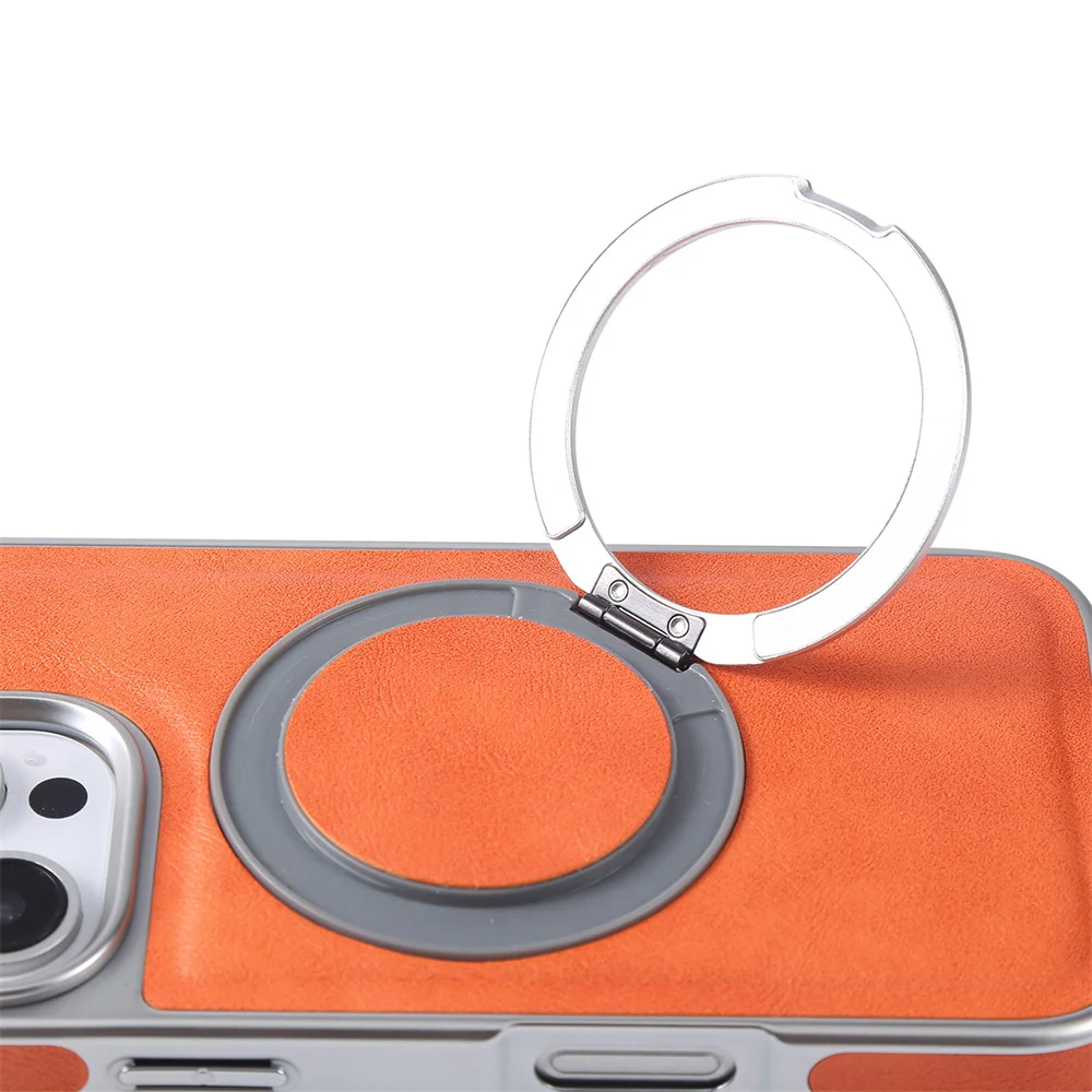 Funda de teléfono magnética de cuero clásico con soporte oculto de rotación 360 para iPhone 14 13 15 16 Pro Max, funda protectora trasera con marco chapado - imagen 3