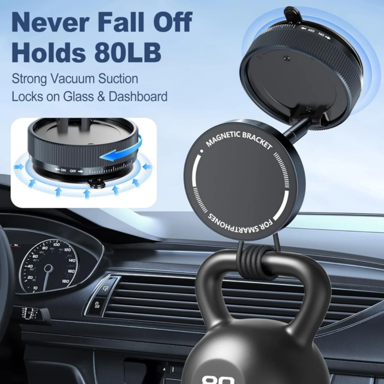 360 ° Soporte para teléfono con ventosa ajustable, soporte magnético para teléfono al vacío para uso en escritorio de coche, Compatible con todos los teléfonos inteligentes - imagen 3