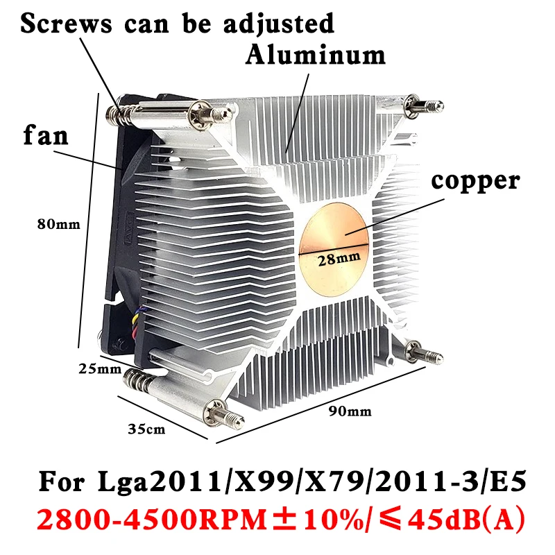 Enfriador de aire de CPU 4PIN PWM TDP 120W 80MM X99 procesador enfriador PC ventilador de refrigeración del radiador para Intel 2011 X79 X99 E5 2011-3 Ventilador - imagen 3