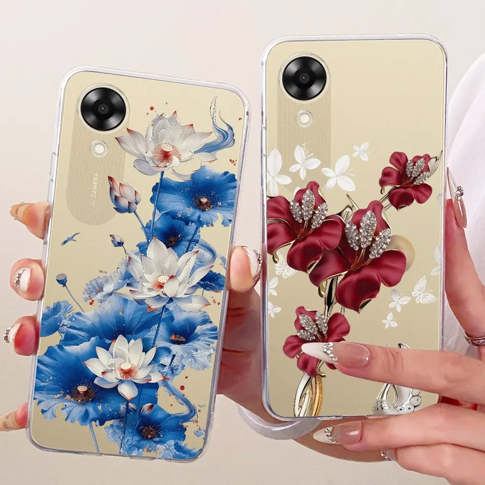 Funda para OPPO A17 A17k contraportada CPH2477 CPH2471 nueva elegante flor transparente silicona suave parachoques para OPPOA17 OPPOA17k Funda