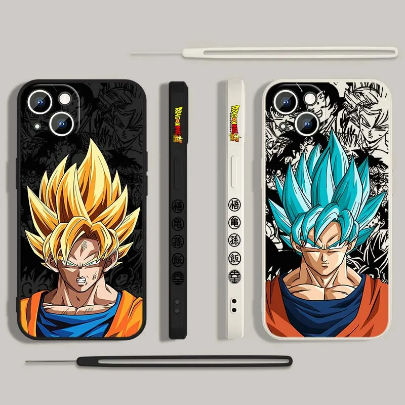 D-Dragon Ball Son Goku Anime para Apple iPhone 17 16 15 14 13 12 11 Air Mini Plus Pro Max cubierta de la caja del teléfono de cuerda izquierda líquida - imagen 2