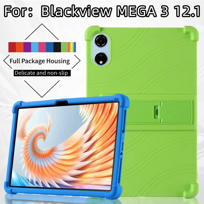 Funda segura de silicona suave para niños para Blackview Mega 3 2025, funda protectora a prueba de golpes con soporte ajustable para tableta de 12,1 pulgadas