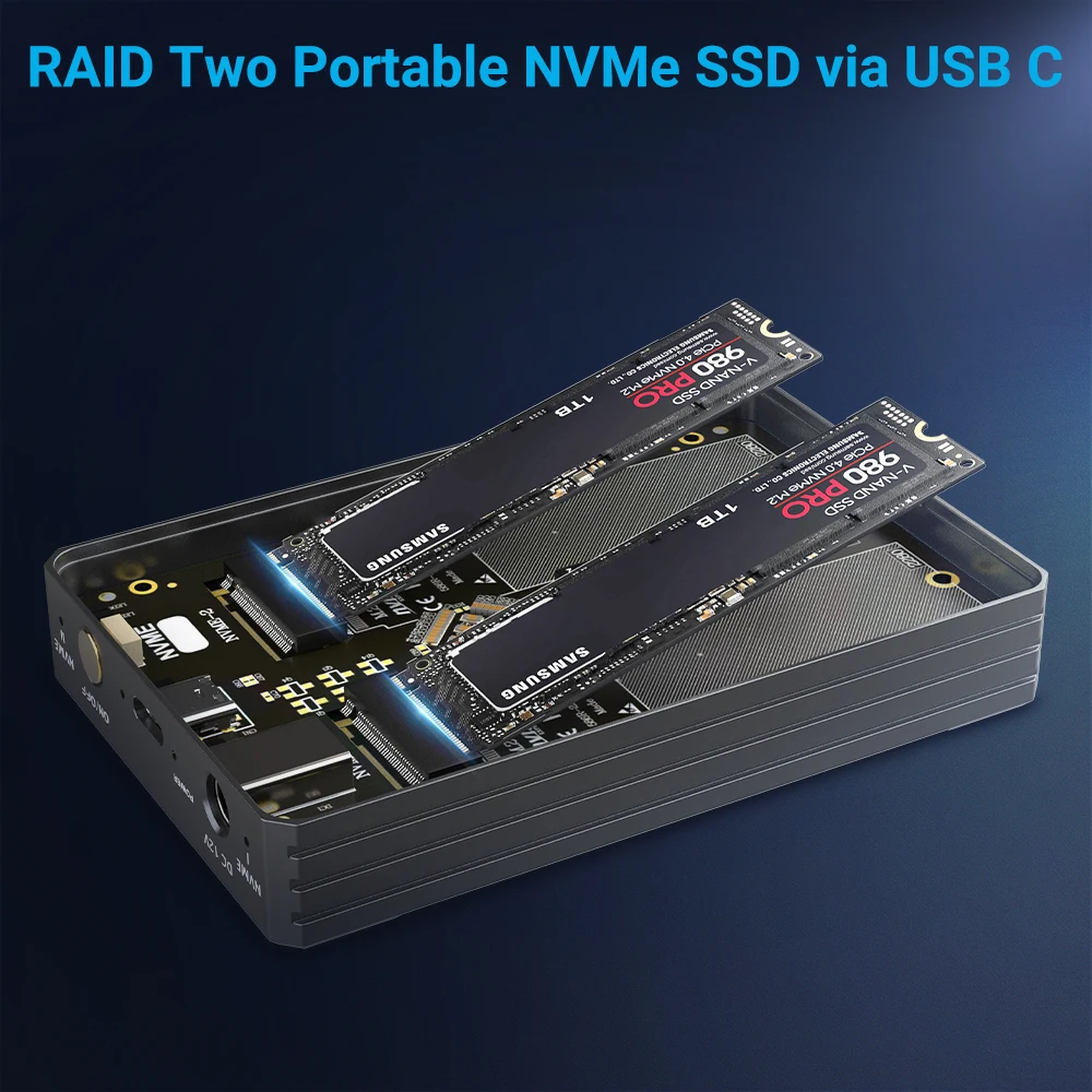 JEYI-carcasa Nvme Dual, carcasa RAID de Hardware de 2 bahías, carcasa SSD de velocidad de transmisión de 20Gbps, compatible con RAID0/ RAID1/ Large/ JBOD - imagen 2