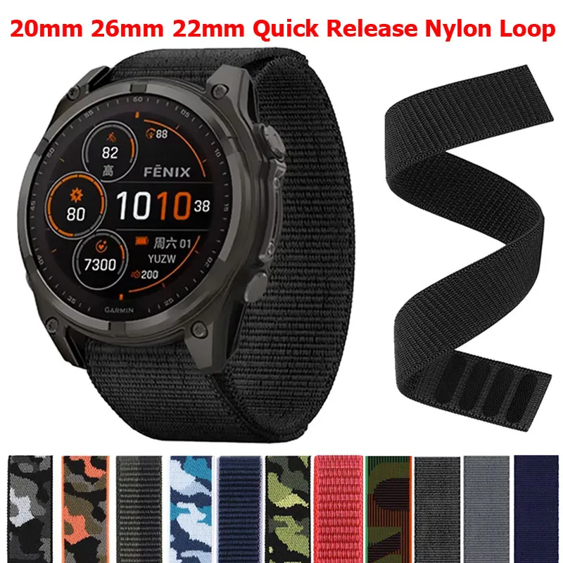 Correa de 20mm, 26mm y 22mm para Garmin Fenix E 8, 47mm, 51mm, 7 7X Pro/Enduro 3 2/Epix, pulsera de liberación rápida, banda deportiva de nailon con gancho