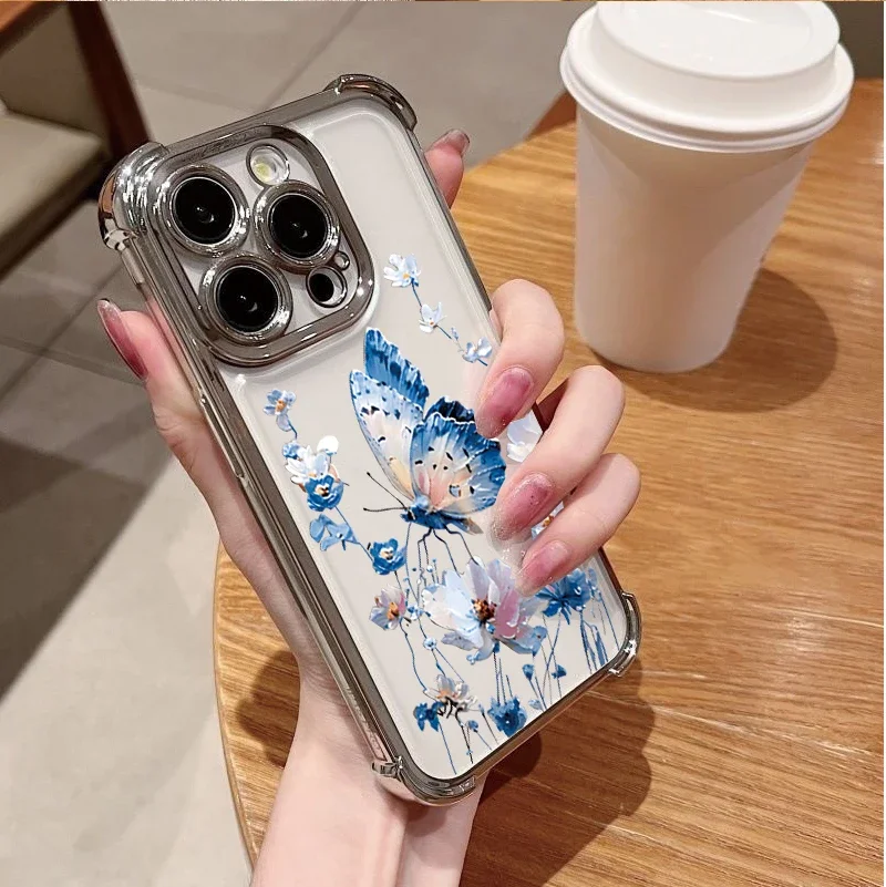 Funda de teléfono para Realme C53 C51 C55 C15 C12 C11 2021 C20 C35 C33 Realme 9 Pro Plus 14 5G mariposa chapado Linda cubierta de TPU de moda - imagen 3