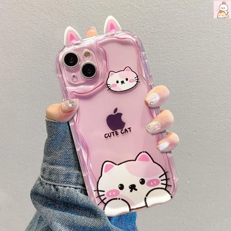 Funda 3D con orejas de gato, ojos de rana, bonito animal tímido para Samsung Galaxy S25 Plus S23 S24 Ultra FE A56 A16 A36 A55 A35 A54 A53 A15 A26 5G - imagen 4