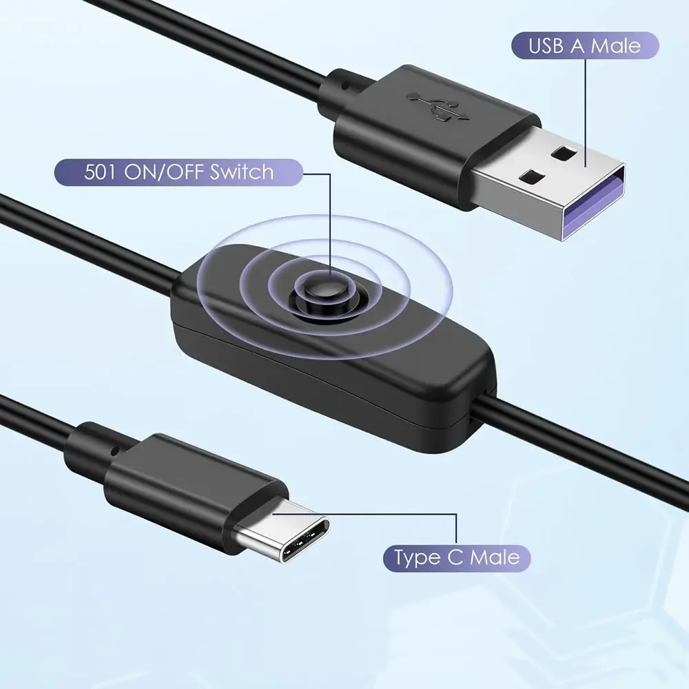 Cable de carga con interruptor USB tipo C, cable de datos con botón de encendido/apagado, compatible con datos y alimentación para teléfono móvil, lámpara de escritorio, ventilador, luz LED - imagen 2