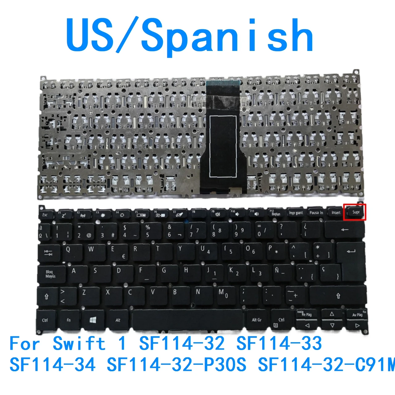 Nuevo teclado retroiluminado en idioma español de EE. UU. para Acer Swift 1 SF114-32 SF114-33 SF114-34 SF114-32-P30S SF114-32-C91M