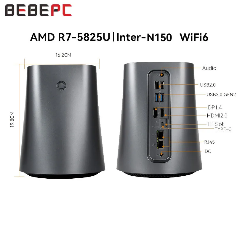 BEBEPC NAS Mini PC Barebone Kit con AMD R7 5285U/N100/N150 DDR4 M.2 NVME 2280 WiFi6 Soporte Linux, Escritorio para el hogar Win11 Ready