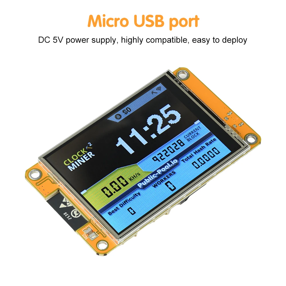NerdMiner V2 Hashrate, Pantalla Inteligente, Crypto Solo, Lotería, Nerd Miner, Bitcoin Miner ESP32-2432S028, 355KH/s, Micro USB de 2,8 pulgadas - imagen 2