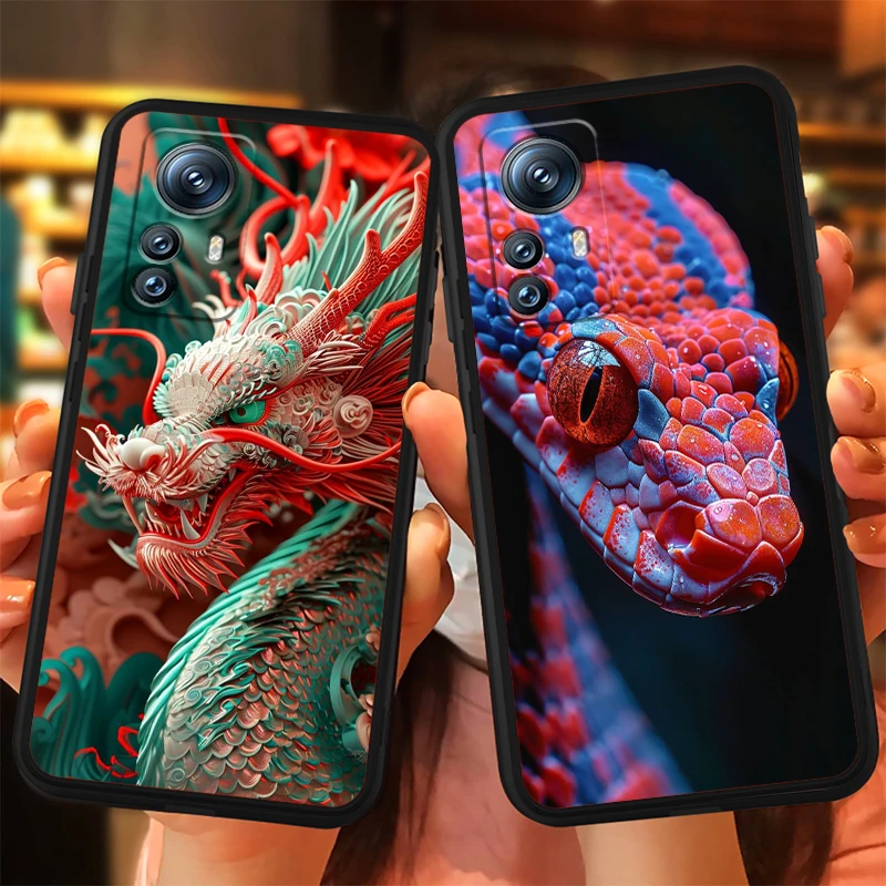 Funda de teléfono negra con diseño de serpiente para Xiaomi Mi 14 13T 13 12T 12 11T 11i 11 10T 10 Pro Lite Ultra 5G - imagen 2
