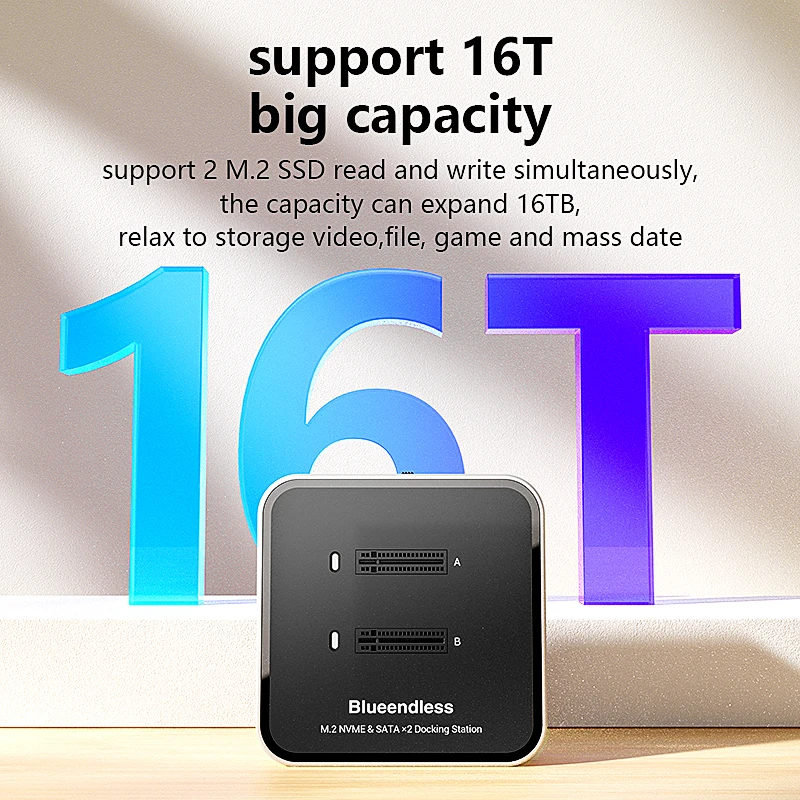 Estación de acoplamiento SSD con protocolo Blueendless Duay-Bay M.2 NVMe / SATA con lector SSD Hub tipo C USB3.1 caja SSD externa de 10Gbps - imagen 4