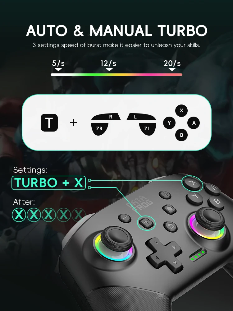 DATA FROG-Paquete de 2 gamepad inalámbrico Pro para consola de TV, PC, Android, iOS, soporte para juegos, agarre ergonómico con vibración HD - imagen 3
