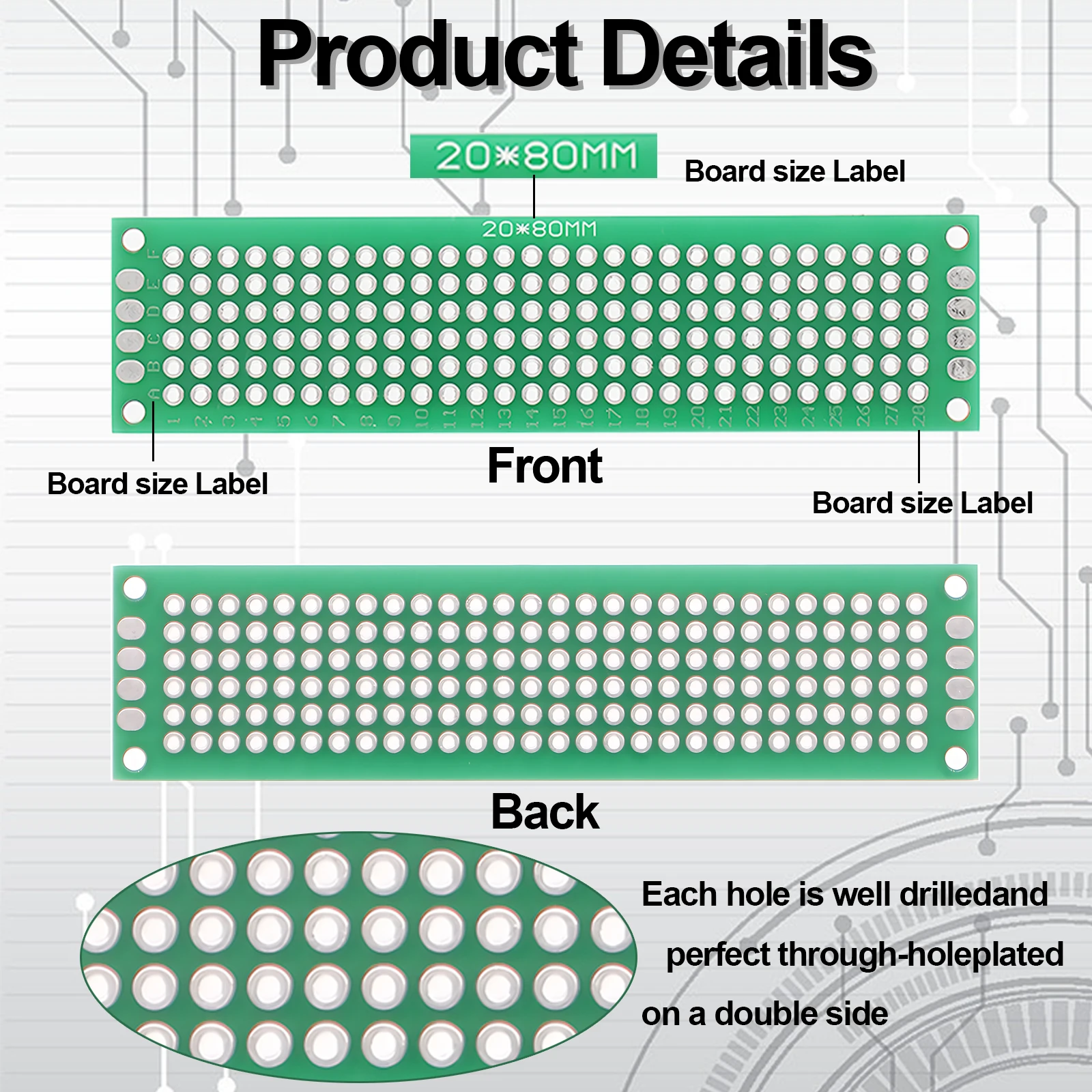 2x8 3x7 4x6 5x7 6x8 7x9 8x12 9x15cm Kit de prototipo de placa PCB de doble cara para soldadura Diy circuito impreso Universal para Arduino - imagen 5