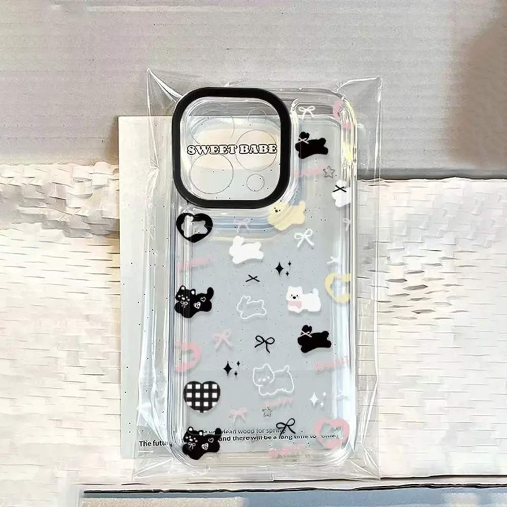Funda de teléfono Corea Ins Cute Puppy Stars para iPhone 16e 15 14 13 12 11 Mini Pro Max X XR XSMax 7 8 Plus, parte trasera de TPU suave transparente - imagen 2