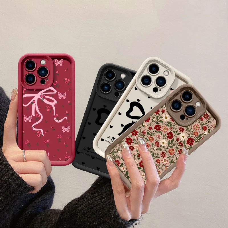 Funda protectora para cámara con lazo de flores pequeñas para Iphone 17 Pro 17 Air 16 15 14 13 12 11 Pro Max Plus 16E, funda con estampado Floral artístico