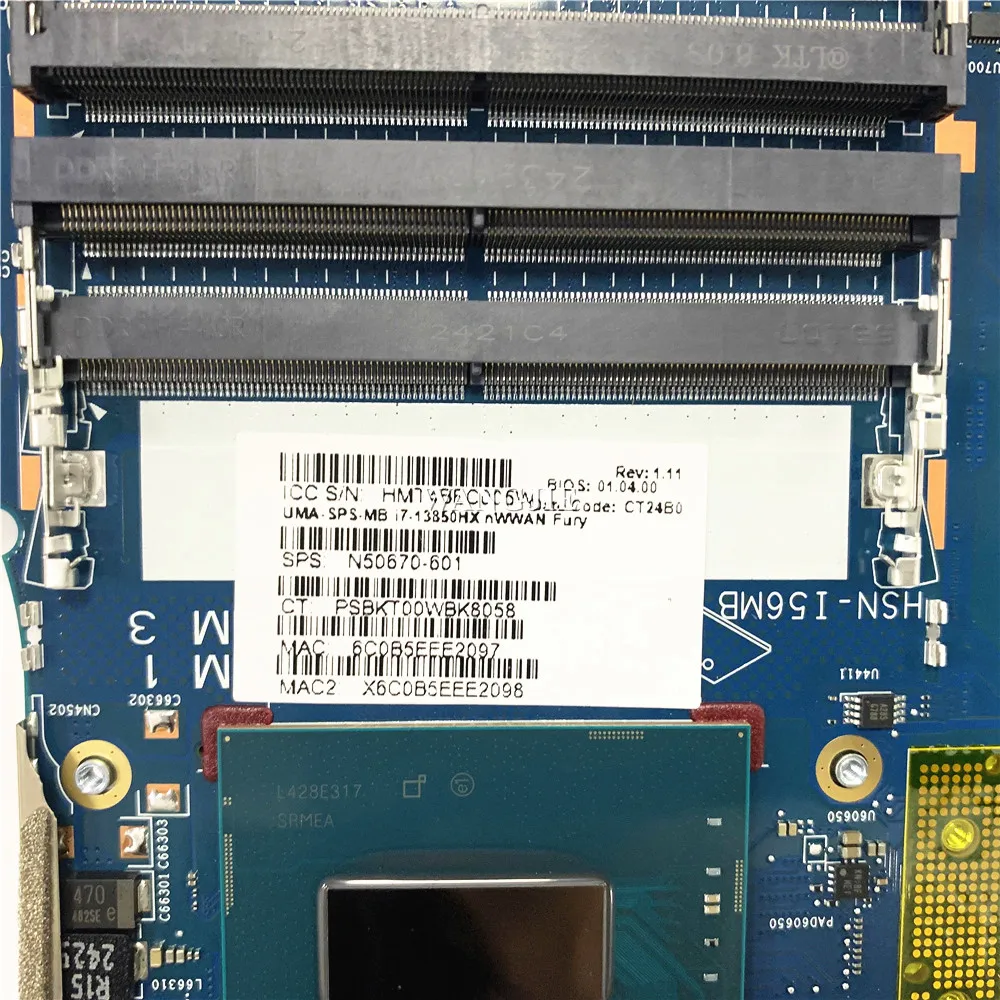 Placa base para ordenador portátil HP Zbook Fury 16 G10 N50670-601 SPS-MB i7-13850HX nWWAN Fury WIN 6050A3467902 100% en funcionamiento - imagen 3