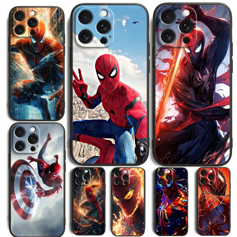 Spider Man Cool Marvel Popular For iPhone 15 14 13 12 11 XS XR X 8 7 SE Pro Max Plus Mini Black Soft Phone Case