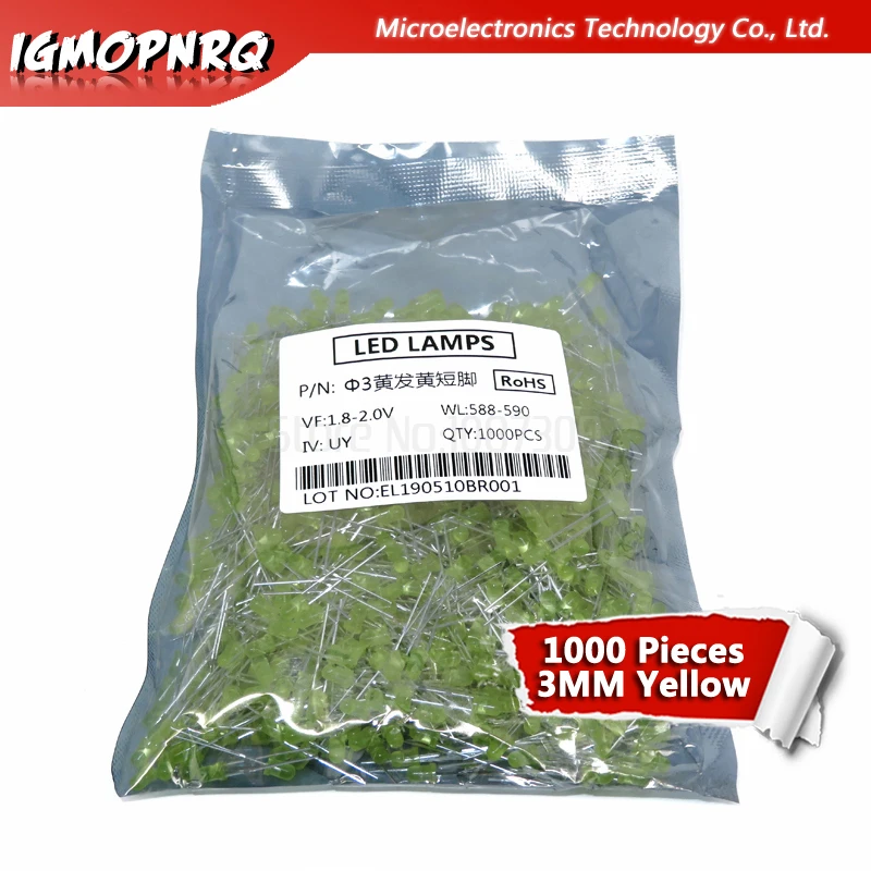 1000 Uds azul verde rojo amarillo blanco 3mm diodos emisores de luz led - imagen 2