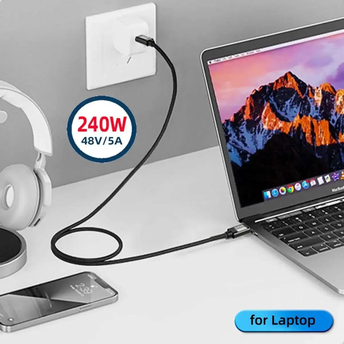 USB 3,2 20Gbps 48V 5A 240W USB C a tipo C 3,2 Gen2 Cable de transferencia de datos USB C SSD Cable de disco duro 4K 60Hz QC 3,0 carga rápida - imagen 3
