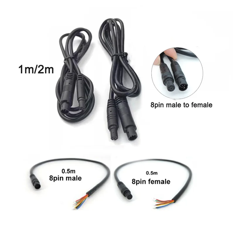 0.5m 1m 2m 8 pin core Male to Female Cord Car Rear View vehicle DVR Camera Reverse connector extend Cable cord HD Monitor Wire