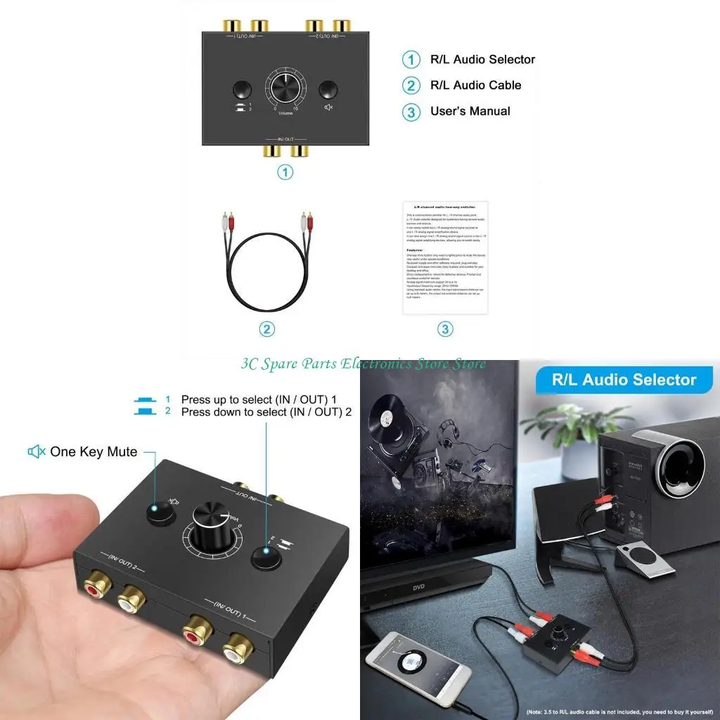 SZ-caja divisora ​​de conmutador pasivo, altavoz, auriculares, Plug and Play, 2X1/1X2 L/R3.5mm, estéreo, 1 Juego