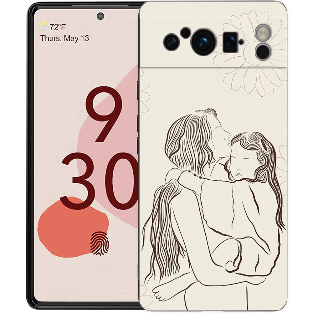 Funda de teléfono para Google Pixel 8, 7, 6 Pro, 8A, 7A, 6A, carcasa de TPU, silicona suave a prueba de golpes, cubierta negra para bebé, niña, mamá, familia - imagen 2